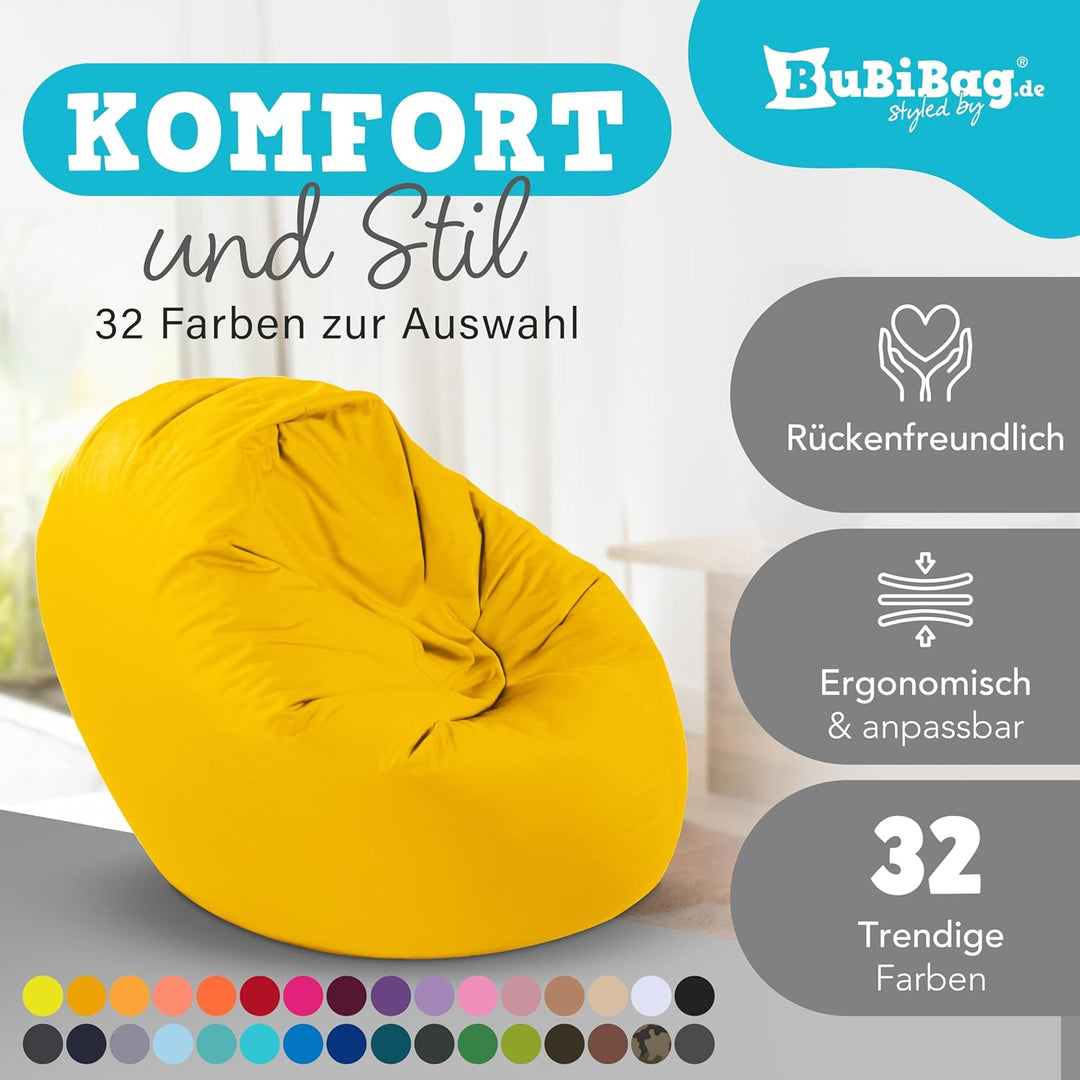 BuBiBag 2in1 Sitzsack L - XXL mit Füllung für Kinder & Erwachsene, Gaming Beanbag & Bodenkissen für
