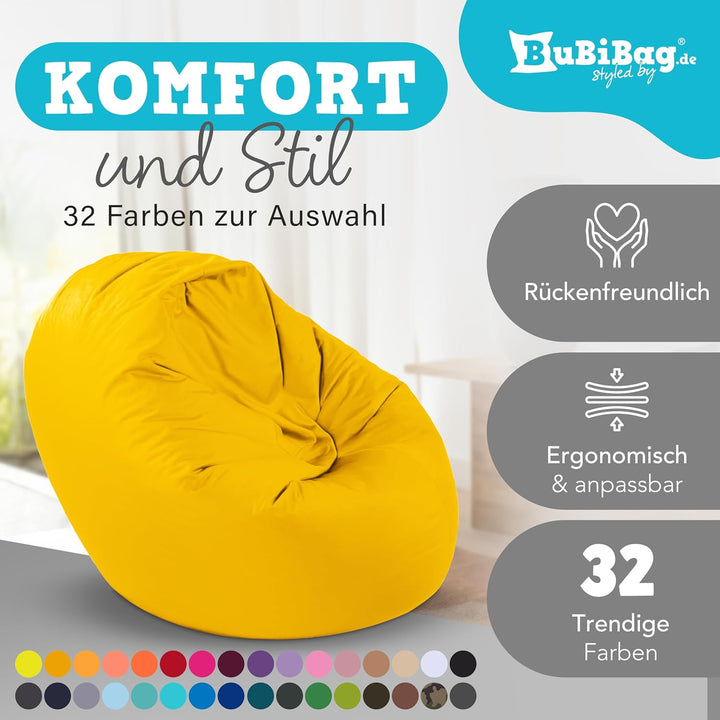 BuBiBag 2in1 Sitzsack L - XXL mit Füllung für Kinder & Erwachsene, Gaming Beanbag & Bodenkissen für