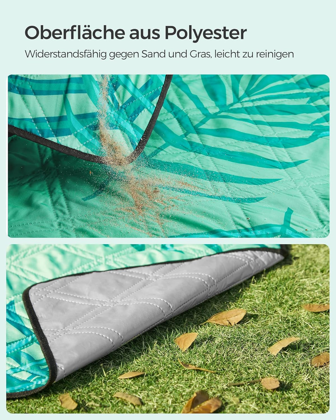 SONGMICS Picknickdecke, 300 x 200 cm grosse Stranddecke, Campingdecke, wasserdichte Unterseite, masc