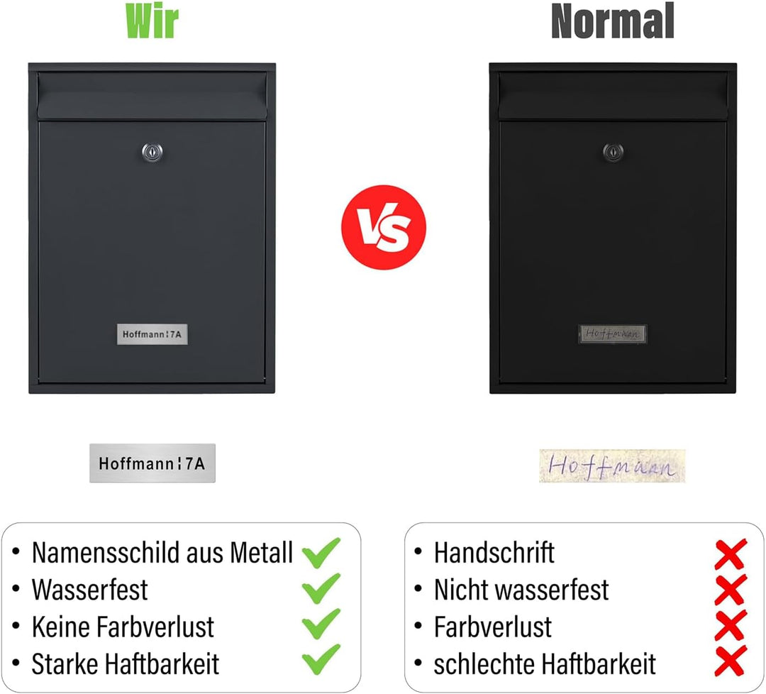 Zedelmaier XL Briefkasten personalisiert mit Edelstahl Namensschild Anthrazit Wandbriefkasten Postka