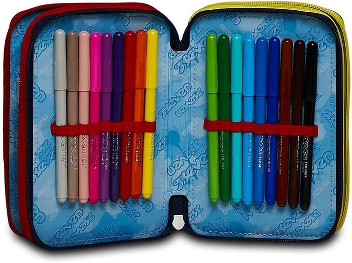 Seven Federmäppchen, Mäppchen, mehrfarbig, Federtasche für Schreibwaren, Etui komplett mit Bleistift