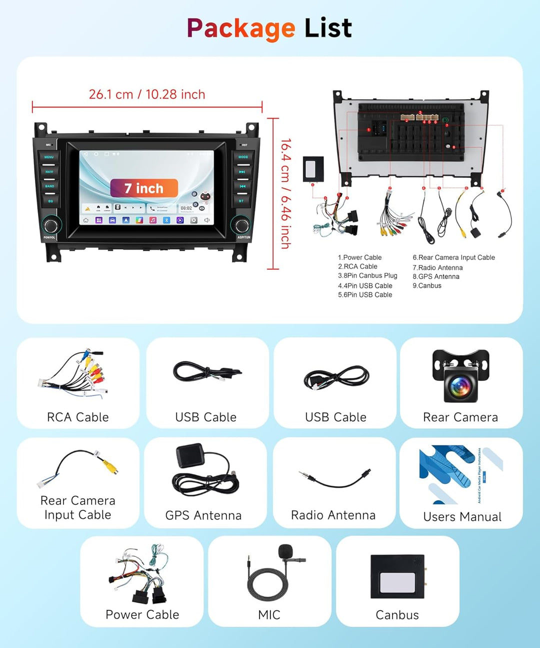 4 Core 64G Hodozzy Carplay Autoradio für Mercedes Benz C-Klasse W203 CLC-Klasse W203, 7 Zoll Touchsc