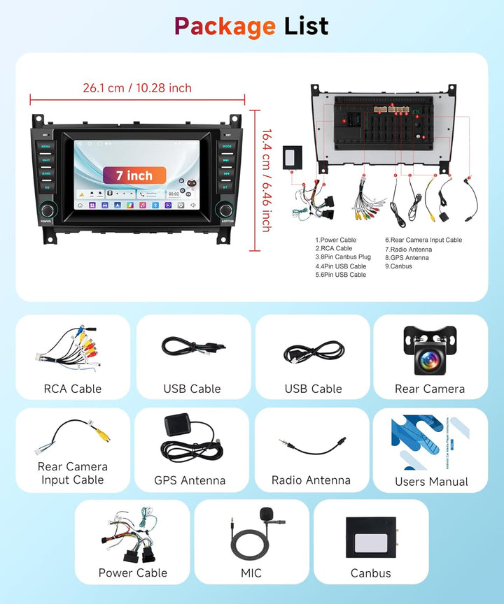 4 Core 64G Hodozzy Carplay Autoradio für Mercedes Benz C-Klasse W203 CLC-Klasse W203, 7 Zoll Touchsc