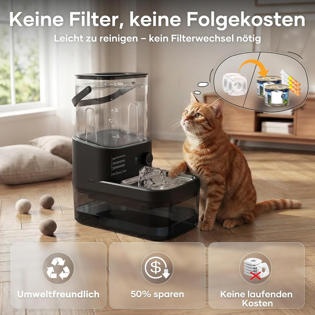 Trinkbrunnen für Katzen, Katzenbrunnen, Trennung von Frisch und Abwasser | Ohne Filter, 304 Edelstah