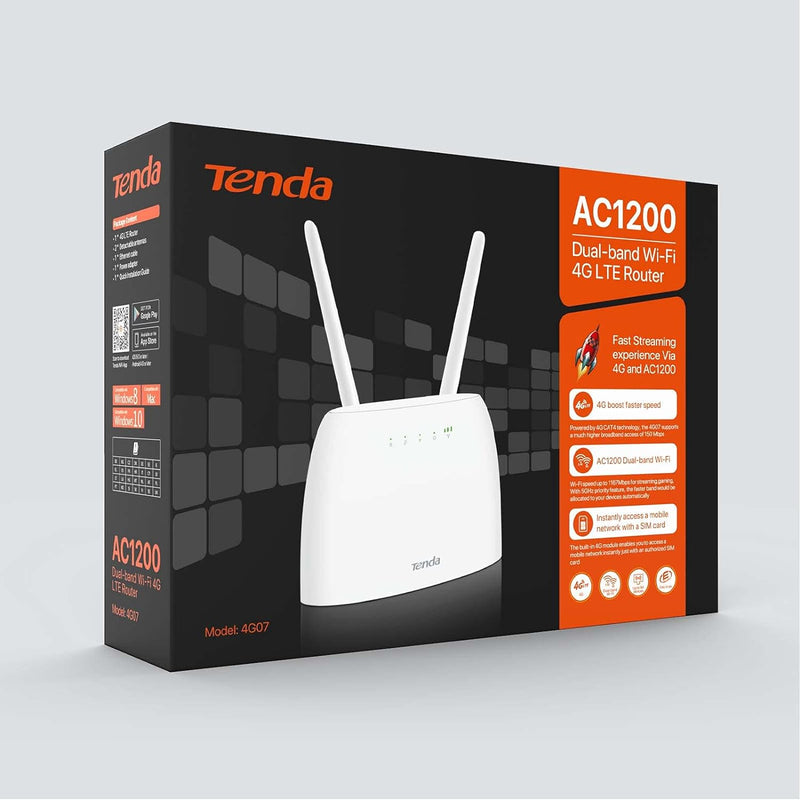 Tenda 4G07 4G LTE WLAN Router für SIM-Karten (CAT4, AC1200 Dualband 2,4GHz: 300Mbit/s + 5GHz: 867Mbi