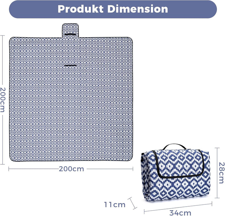 Oak & Tea Picknickdecke Wasserdicht Gross Faltbar Strandmatte Campingdecke 200 X 200 cm mit 4 Ecksch