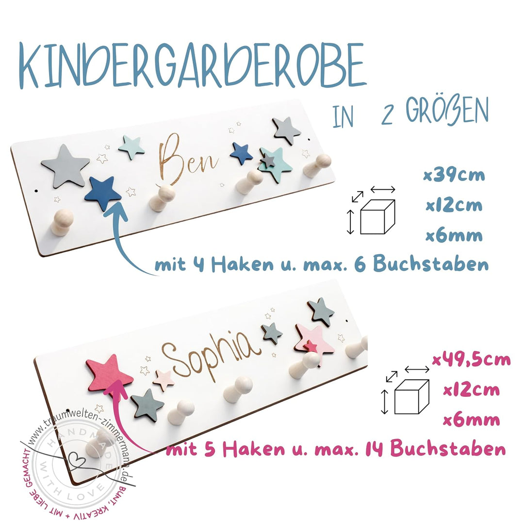 Kindergarderobe aus Holz mit Bagger in blau, grau, hellblau I Kinderzimmerdekoration I Mit Wunschnam