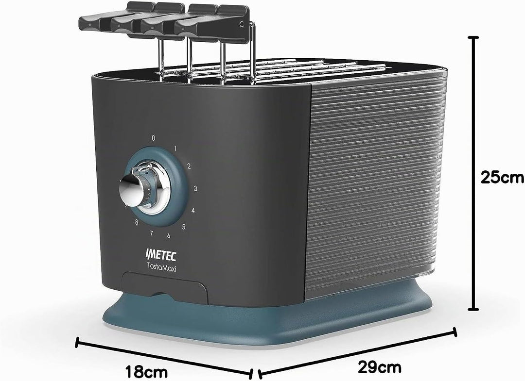 Imetec TostaMaxi Toaster, 2 extra grosse Schlitze und zu öffnende Zangen für extra dicken Toast, 10
