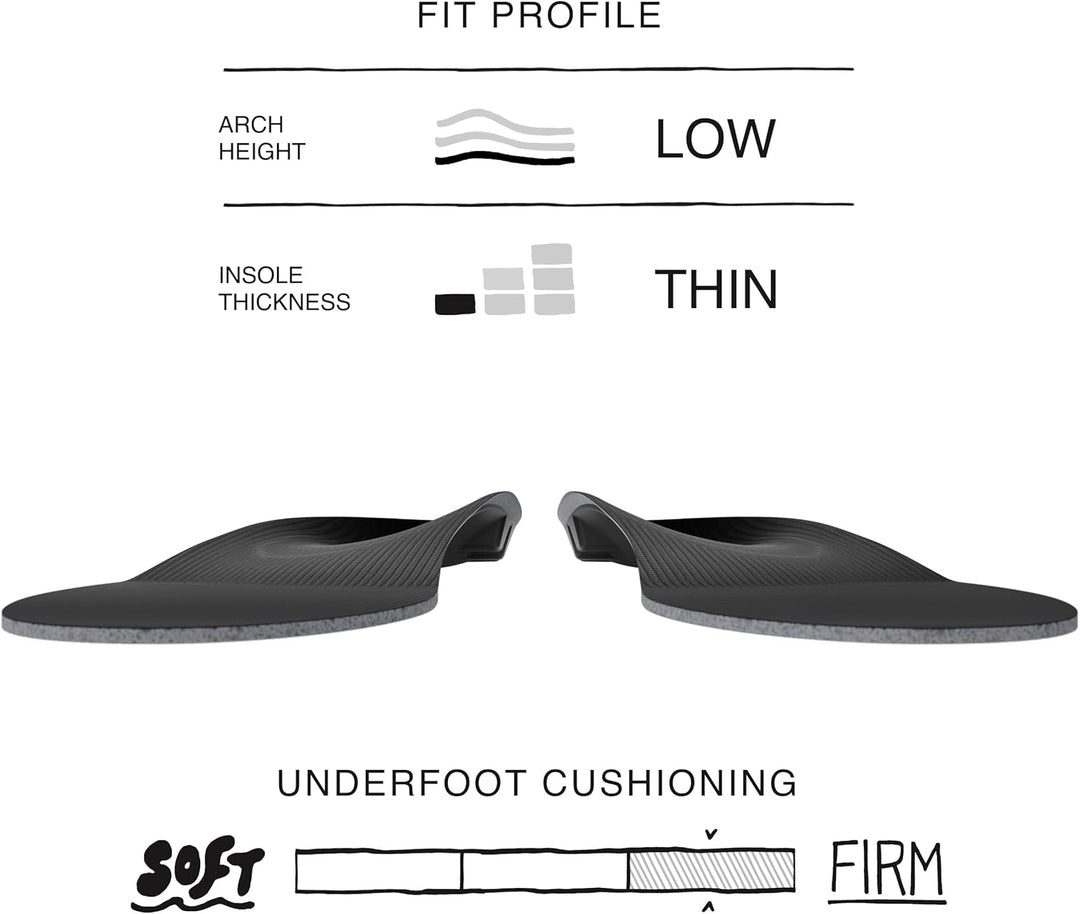 Superfeet BLACK Schuheinlagen Flexible dünne Premium Einlegesohlen für Orthopädischen Halt in engen