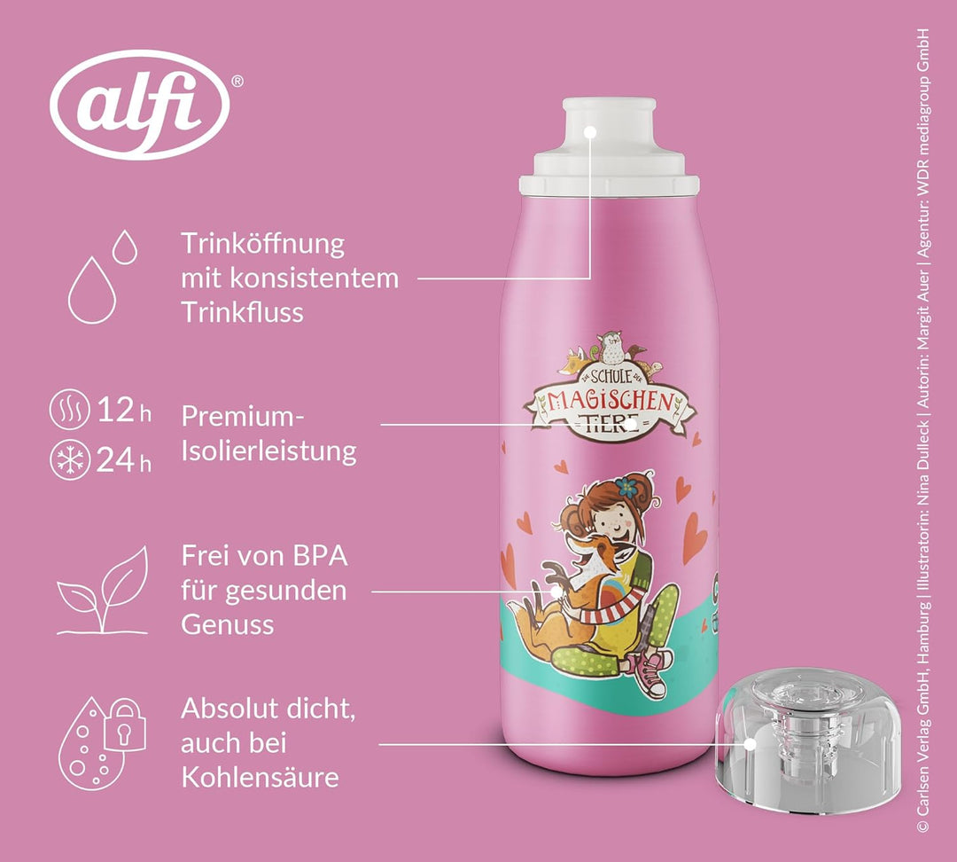 alfi KIDS ISO BOTTLE 350ml,Ida- Schule der Magischen Tiere, Isoliertrinkflasche Kinder Edelstahl, di