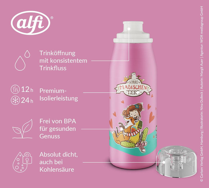 alfi KIDS ISO BOTTLE 350ml,Ida- Schule der Magischen Tiere, Isoliertrinkflasche Kinder Edelstahl, di