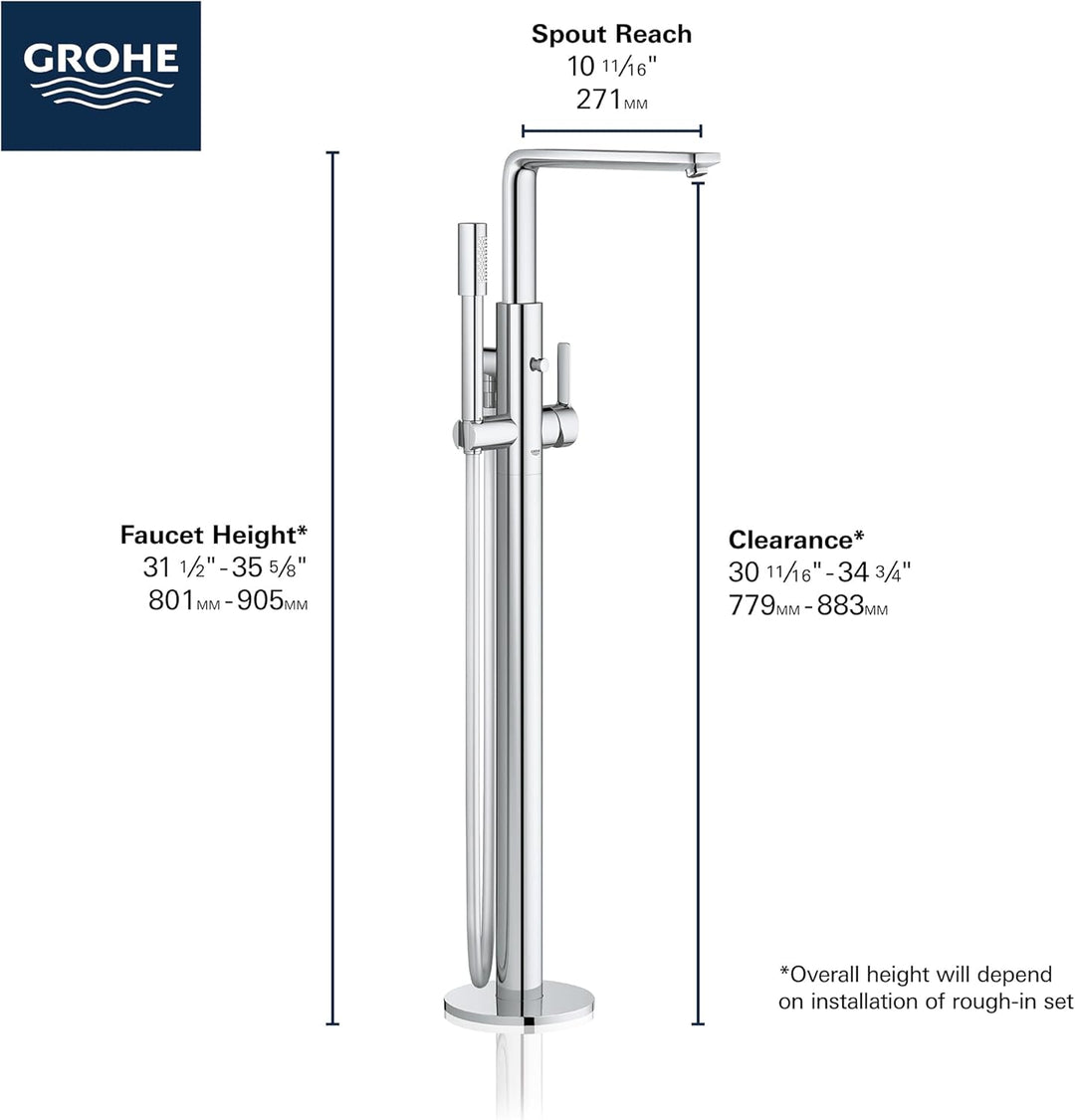 GROHE Lineare - Einhand- Wannenbatterie (Bodenmontage, mit Temperaturbegrenzer, Ausladung 271 mm, Au