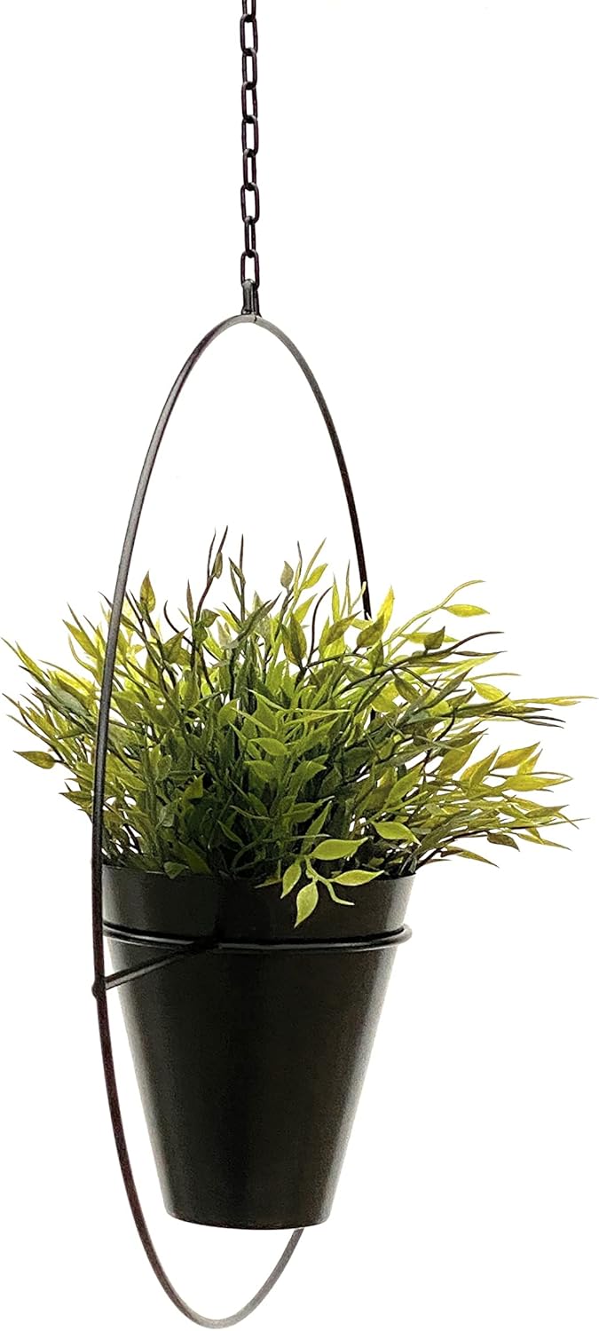 DanDiBo Blumenampel Innen Metall Wand Schwarz Matt Hängepflanzen Ø 40 cm KW446 mit Topf Pflanzenhäng