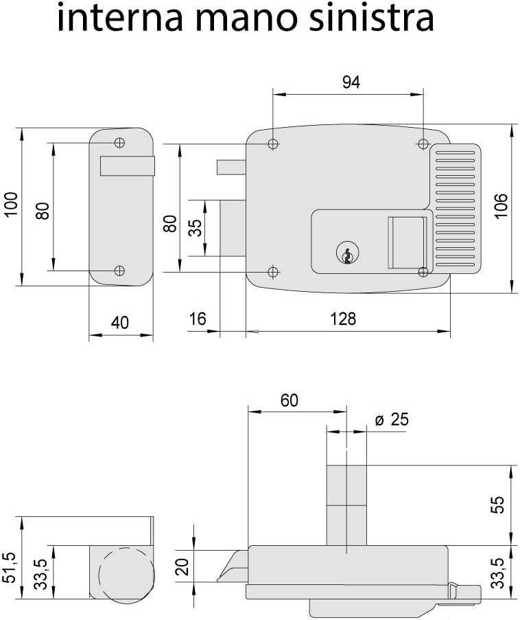 Cisa Elektronisches Schloss, 12 V, verzinkt, silber, 11731602, 12V Entrata 60 Links mit Knopf und Ta