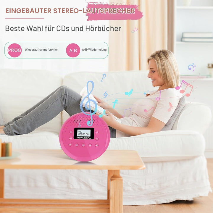 MONODEAL NEU 2023 Tragbarer CD Player mit Lautsprecher, CD Player Tragbar, Wiederaufladbar Discman C