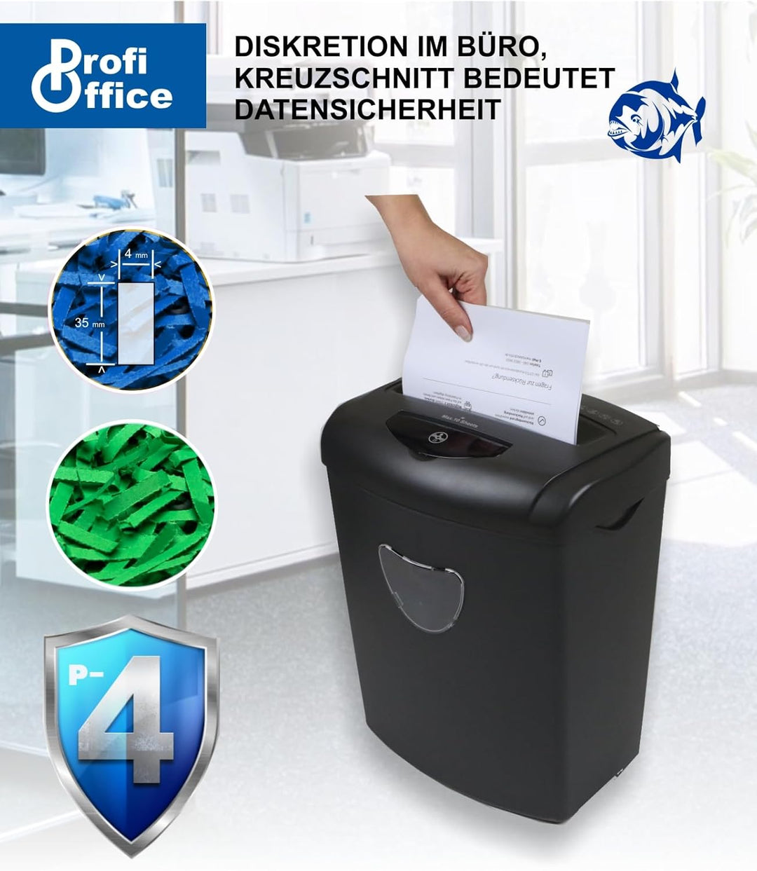 ProfiOffice Aktenvernichter für Büro und Zuhause, 10 Blatt Schredder Aktenvernichter mit Partikelsch