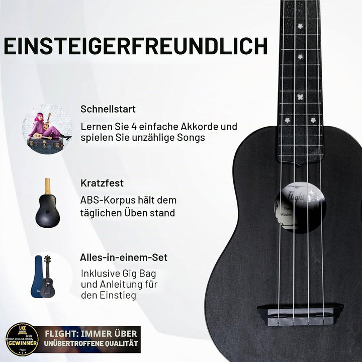 Flight, 4-saitige Travel Series Sopran-Ukulele, schwarz (TUS-35 BK), Schwarz