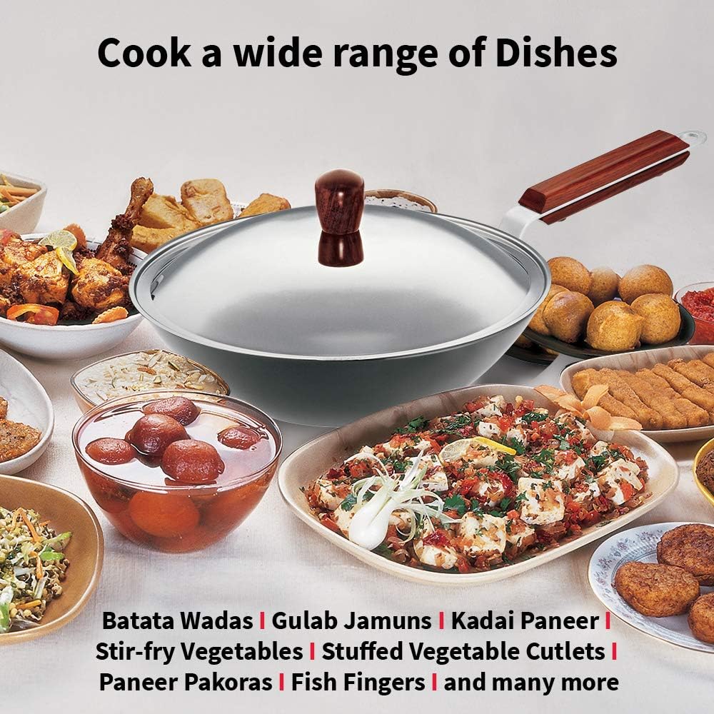 Futura Hard eloxiert deep-fry Pan (Kadhai) mit Stahl Deckel und flacher Boden 2.5L, 2.5L