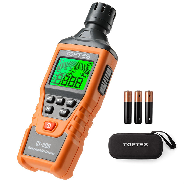 TopTes CT-300 Tragbarer CO-Detektor, CO-Detektor mit akustischem und optischem Alarm, 0-5000PPM, hin