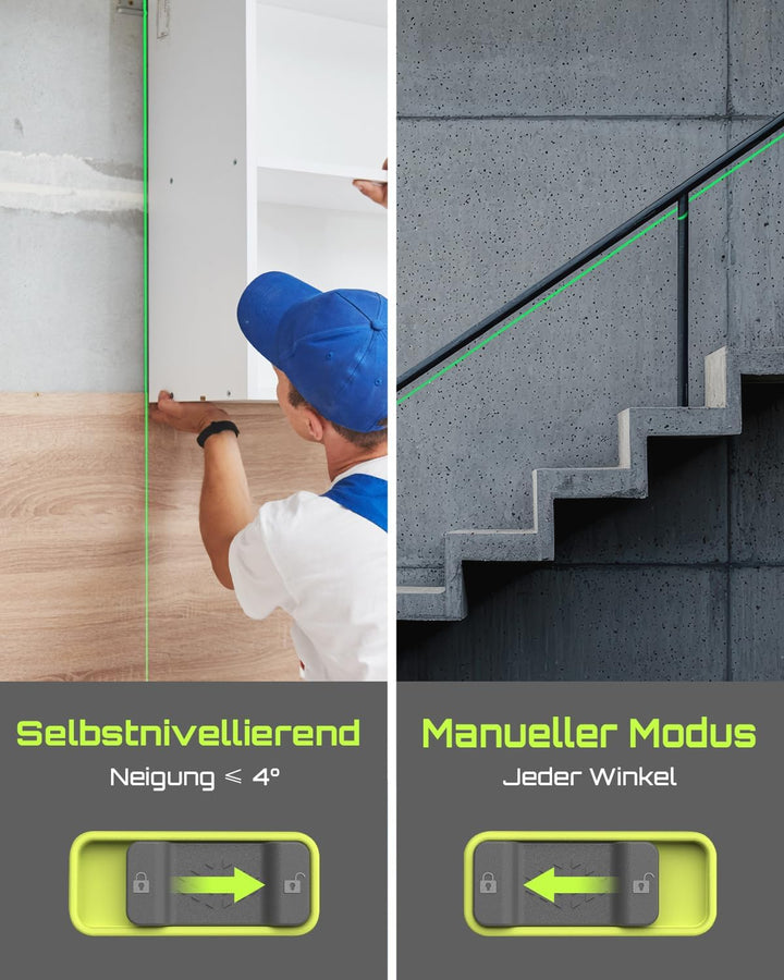 LasGoo LG-4D 16 Grünstrahl 4x360° Laser, selbstnivellierend mit horizontalem und vertikalem Layout,