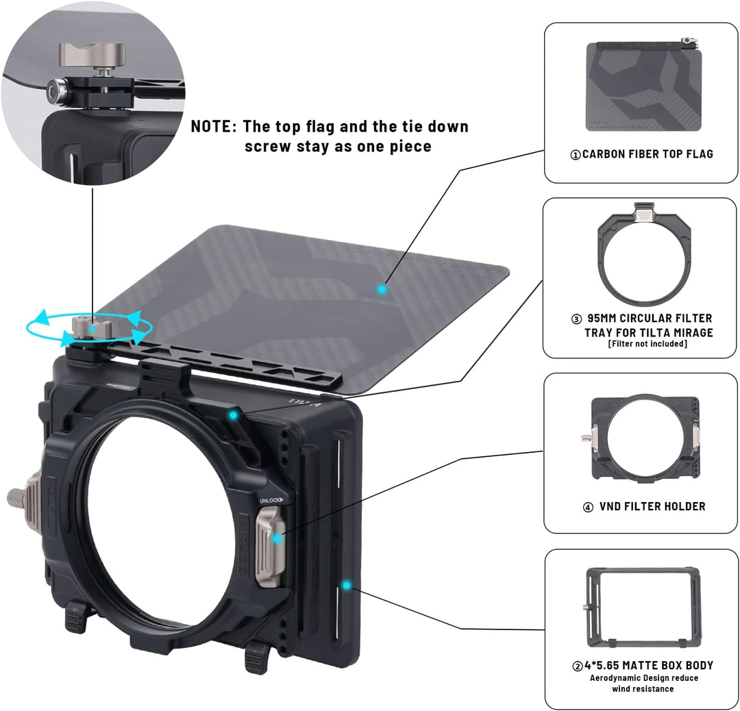 Tilta Mattbox Mirage Matte Box für DSLR und Spiegellose Kameras, mit 95mm Filterrahmen 4 Objektivada