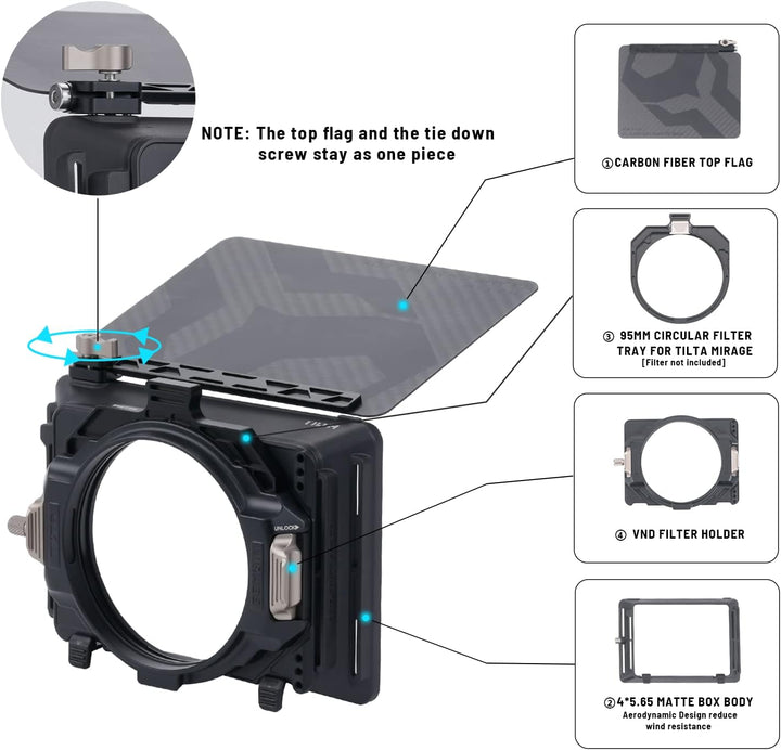 Tilta Mattbox Mirage Matte Box für DSLR und Spiegellose Kameras, mit 95mm Filterrahmen 4 Objektivada