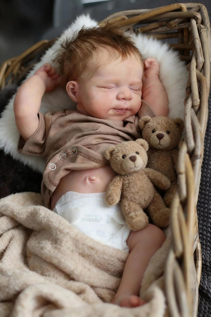 Zero pam Reborn Baby Junge, 45CM Reborn Baby Vollsilikon Lebensecht Jungen, Echt Puppe Mit Haaren, R