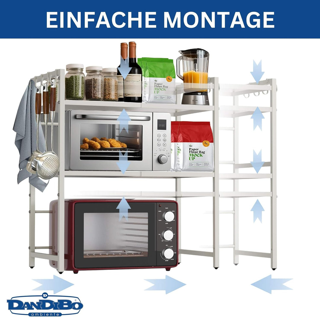DanDiBo Verstellbares Mikrowellenregal Weiss 3 Stufig 40-64 cm Mikrowellen Regal 96684 Stehend Mikro