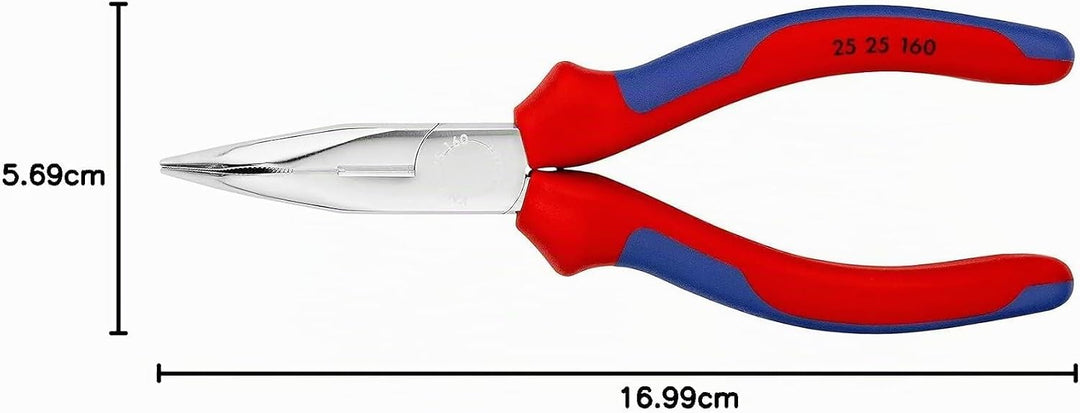 Knipex Flachrundzange mit Schneide (Radiozange) verchromt, mit Mehrkomponenten-Hüllen 160 mm 25 25 1