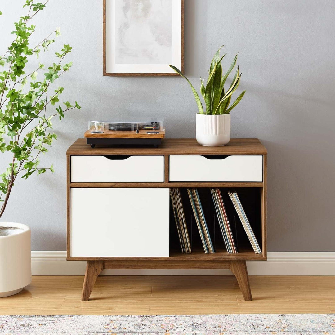 Modway Envision Mid-Century Modern 37" Vinyl-Schallplatten-Ausstellungsstand mit Schubladen, 37 Zoll