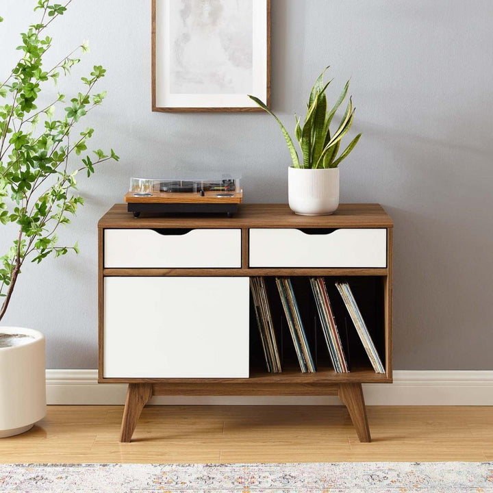 Modway Envision Mid-Century Modern 37" Vinyl-Schallplatten-Ausstellungsstand mit Schubladen, 37 Zoll