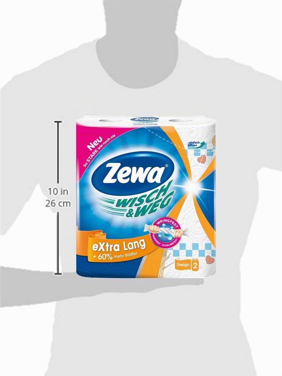 Zewa Wisch und Weg Riesen Küchenrollen Extra Lang, saugstarke Wischtücher, 3 x 2 Rollen (6 x 72 Blat