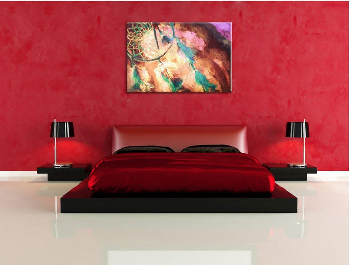 Traumfänger Pinsel Effekt, Format: 100x70 auf Leinwand, XXL riesige Bilder fertig gerahmt mit Keilra