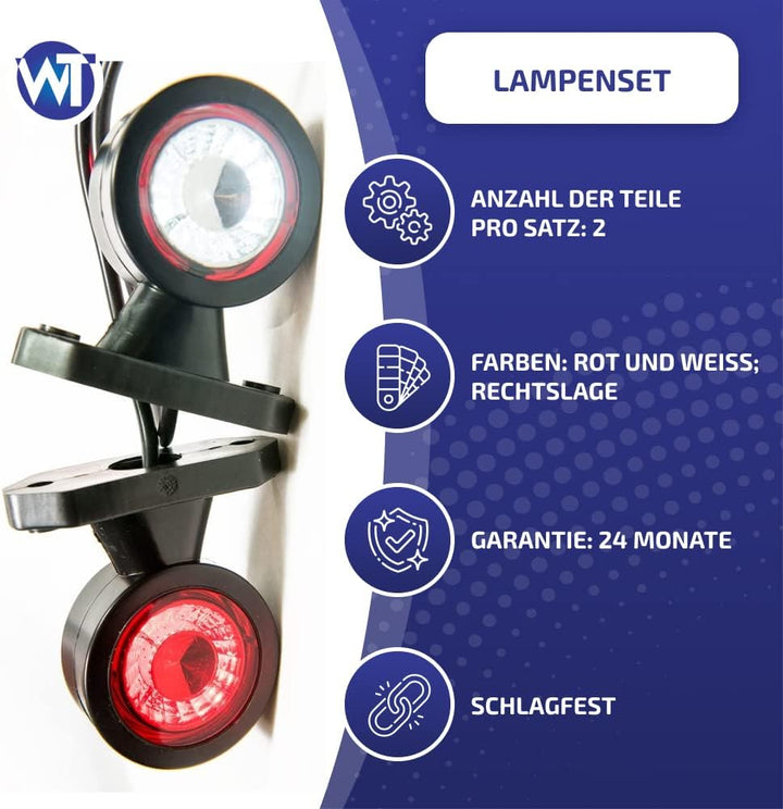 Web Truck 2 x Gummi Begrenzungsleuchte Seitenleuchte Positionsleuchte 12V 24V, 2 Farben: weiss, rot,