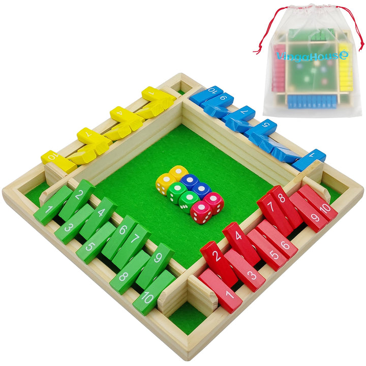 Shut The Box Spiel 4-Spieler, Holz Brettspiel Holz Mathematik Traditional Pub Board Würfelspiel Reis