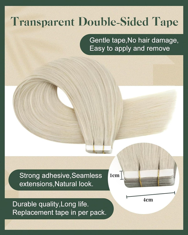 Ugeat Invisible Tape Extensions Echthaar Weissblond Echthaar Extensions Tape in Remy Haar Seamless H