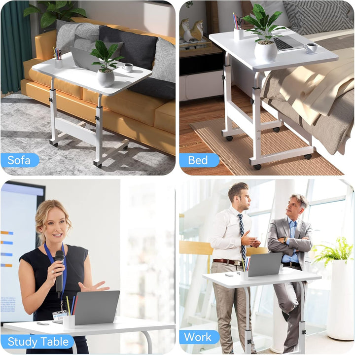 Laptoptisch mit Rollen, 60x40cm Computertisch Laptoptisch Höhenverstellbarer 69-90cm, Schreibtisch C