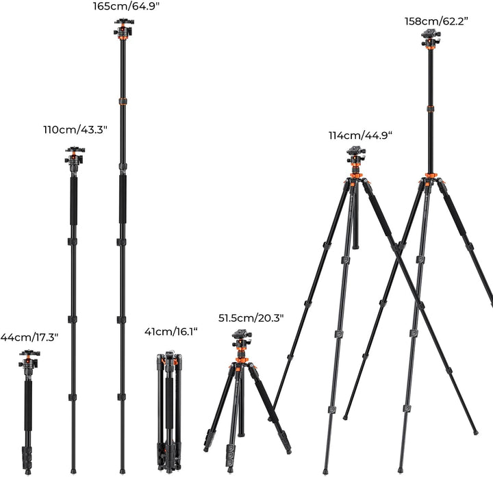 K&F Concept K254A1(SA254M1) Kamera Stativ, kompaktes Stativ 158cm für Spiegelreflexkamera, DSLR Trip