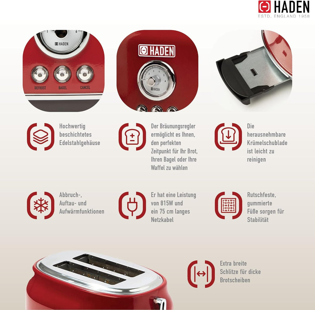 Haden Dorset 2 Scheiben Toaster (Red), Red