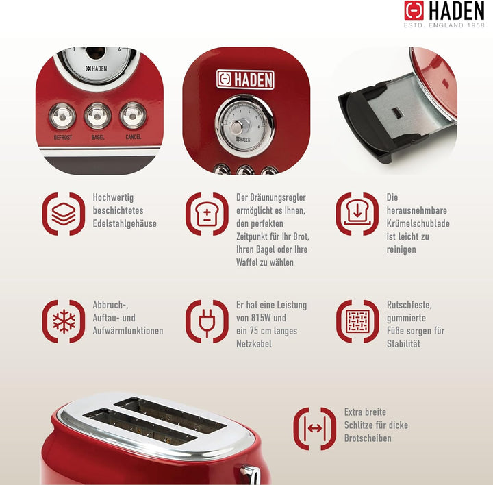 Haden Dorset 2 Scheiben Toaster (Red), Red