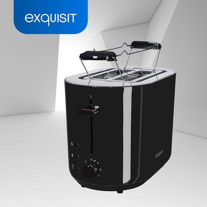 Exquisit Toaster TA 6103 sw | 7 Leistungsstufen | 850 Watt | abnehmbarer Brötchenaufsatz | Toastzent