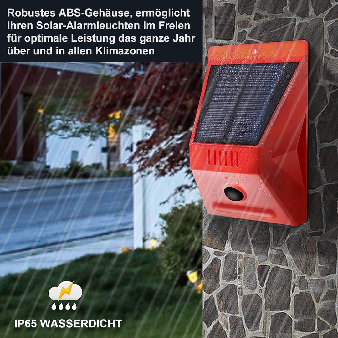 Solar Alarmanlage Blitz Hell mit Fernbedienung Bewegungsmelder Draussen Alarm Hell 129db Ton Sicherh