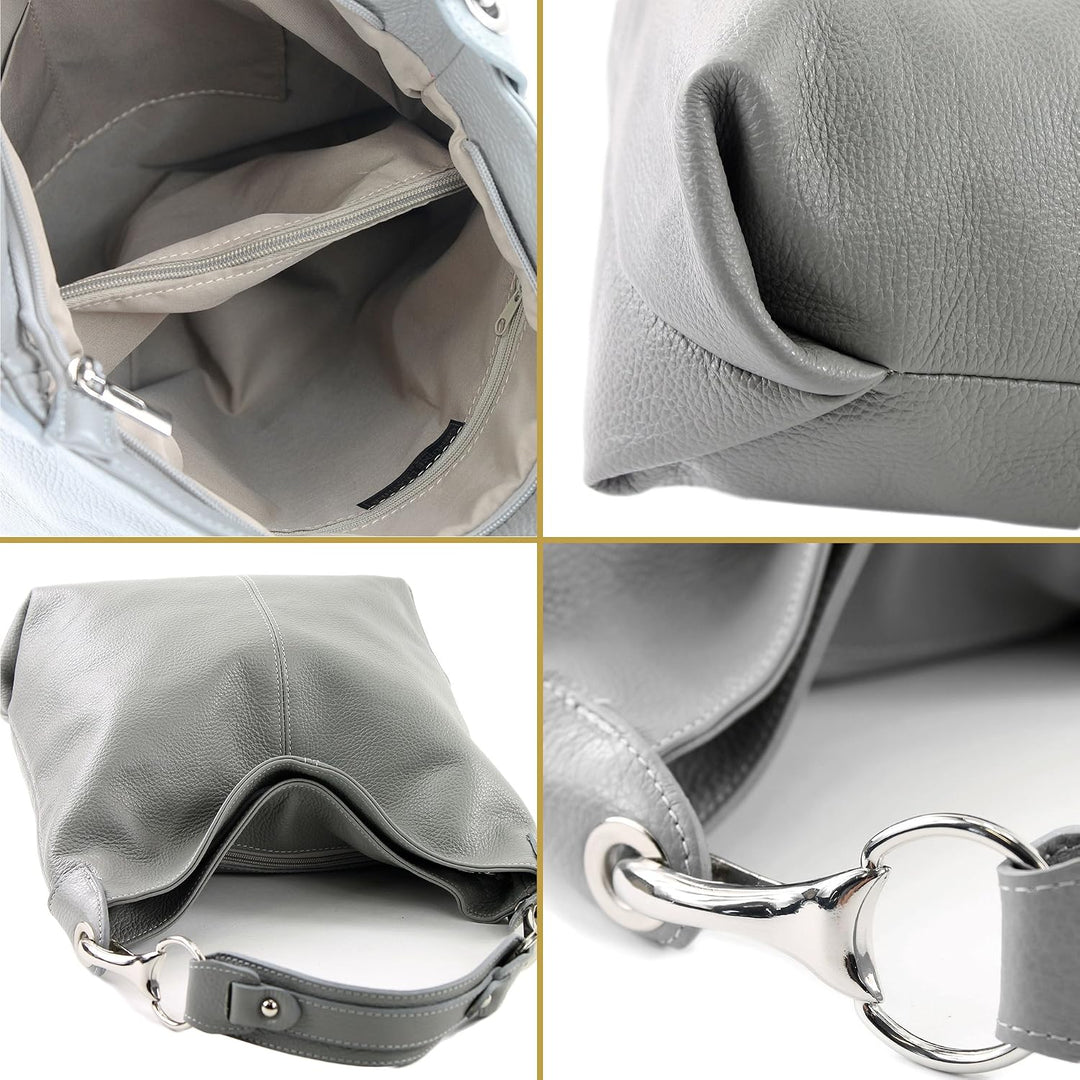 modamoda de T168 Damen Leder Schultertasche, handmade in Italy Eisblau, Eisblau
