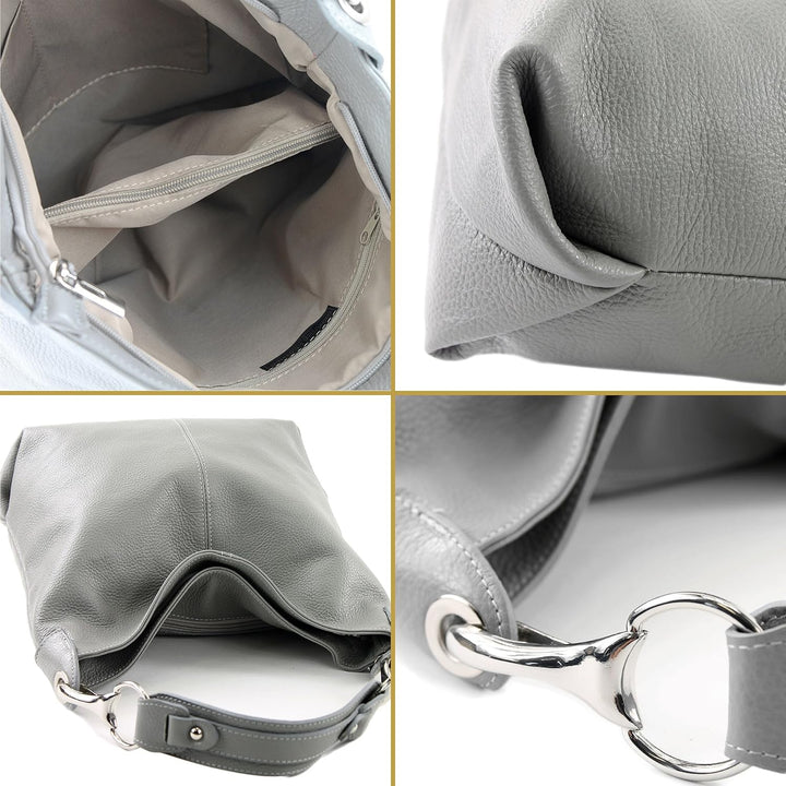 modamoda de - T168 - ital Schultertasche Umhängetasche aus Leder Saphirblau/Braun, Saphirblau/Braun