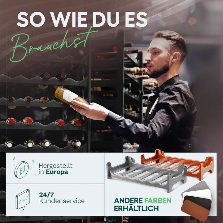 Novaliv Flaschenregal für 48 Flaschen aus Kunststoff, erweiterbar, Weinregal stapelbar, Schwarz, Get