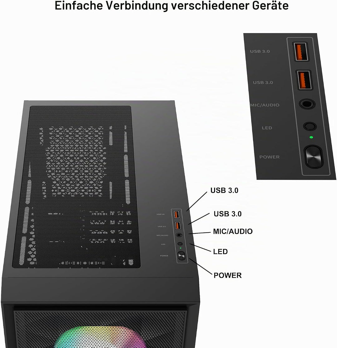 PCCOOLER CPS C3D310 M-ATX PC-Gehäuse mit Glasfenster, 2X 120mm ARGB-Lüfter, unterstützt 240/280mm Wa