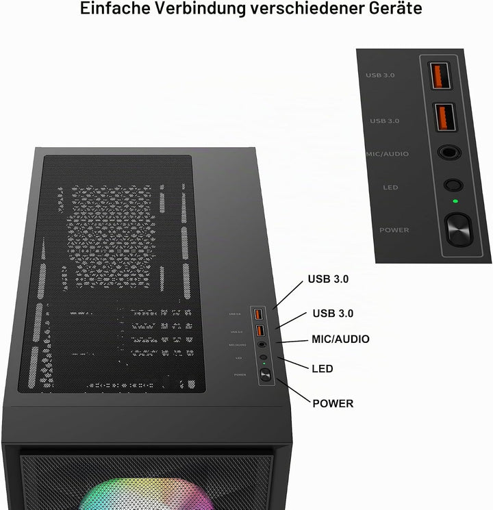 PCCOOLER CPS C3D310 M-ATX PC-Gehäuse mit Glasfenster, 2X 120mm ARGB-Lüfter, unterstützt 240/280mm Wa