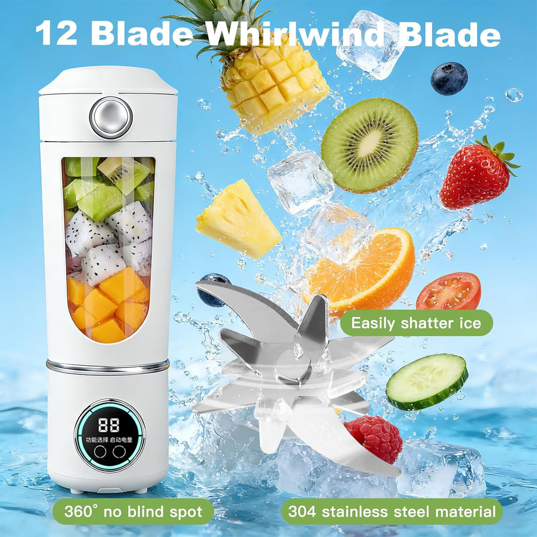 Tragbarer Mixer Smoothie Maker, 700 ml Kleiner Entsafter, Typ-C Wiederaufladbar, mit 12 Rostfreien K