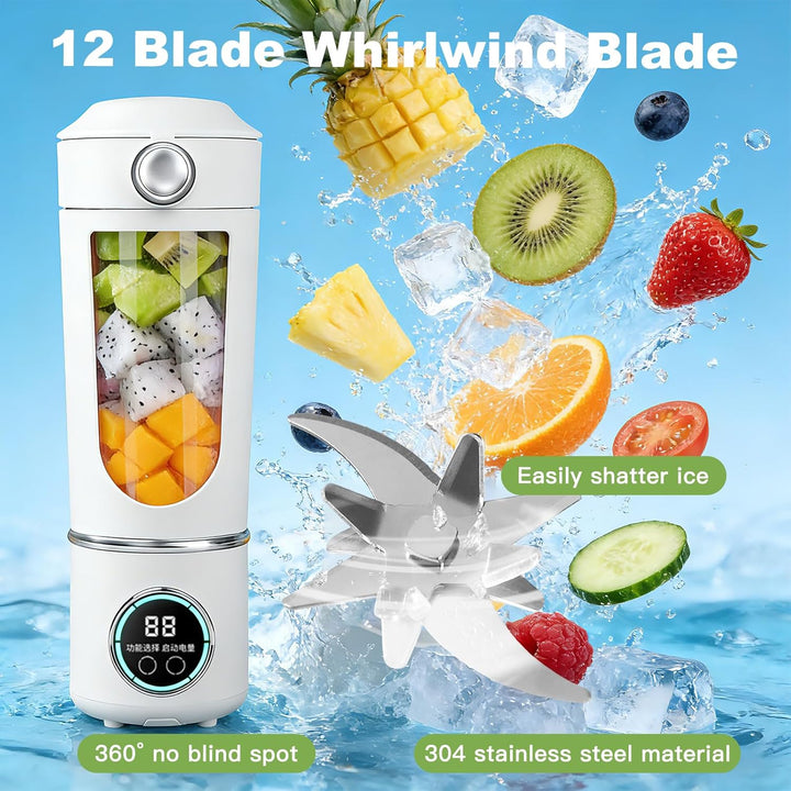 Tragbarer Mixer Smoothie Maker, 700 ml Kleiner Entsafter, Typ-C Wiederaufladbar, mit 12 Rostfreien K