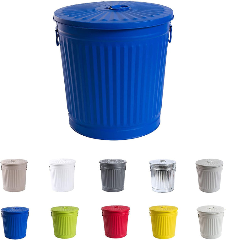 Jinfa Retrodesign Mülleimer mit Deckel | Blau | Ø 36 cm, Höhe 36,5 cm, 35 Liter 1 Stück - 35 Liter -